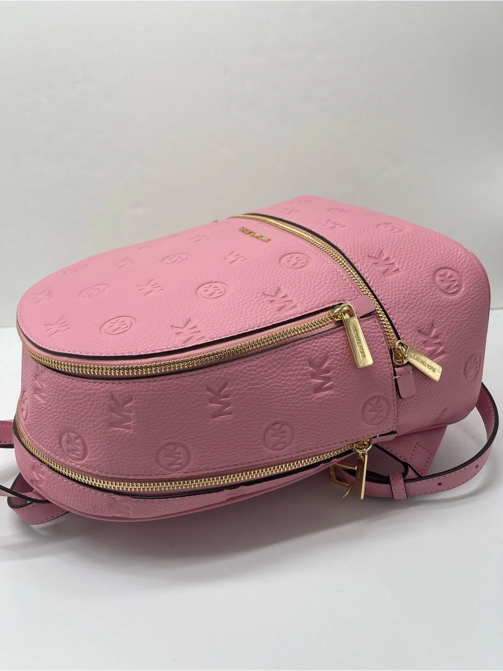 Michael Kors Rhea Medium Zip MK Logo Debossed Backpack Carnation NWT